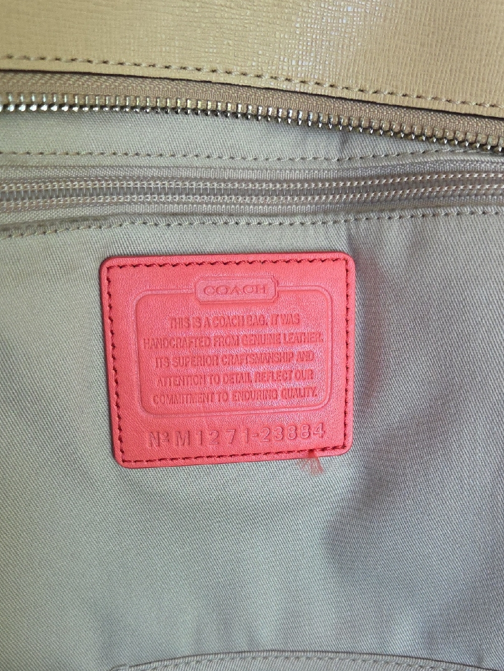COACH Tan & Coral Pink Saffiano Leather Tote - Picture 16 of 16